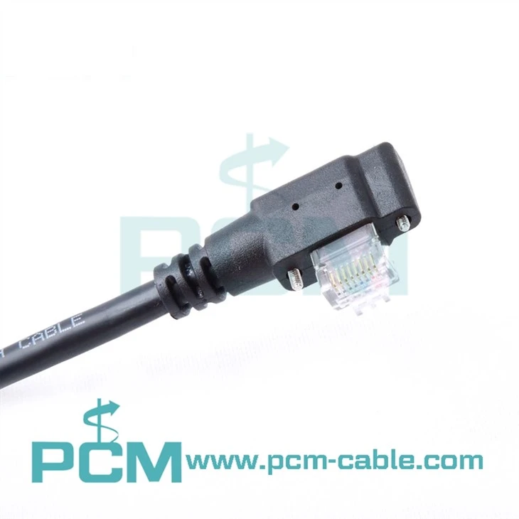 Kabel GigE High Flex RJ45 navpični desni izhod z vdolbinimi vijaki