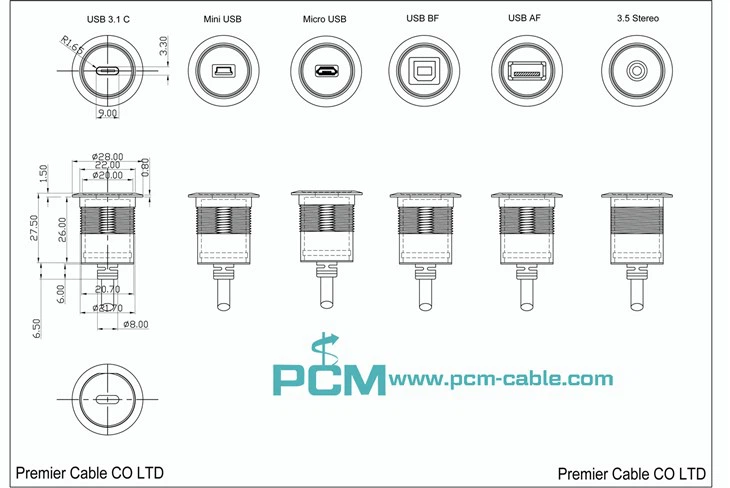 Mountable Female USB Mini B USB Cable