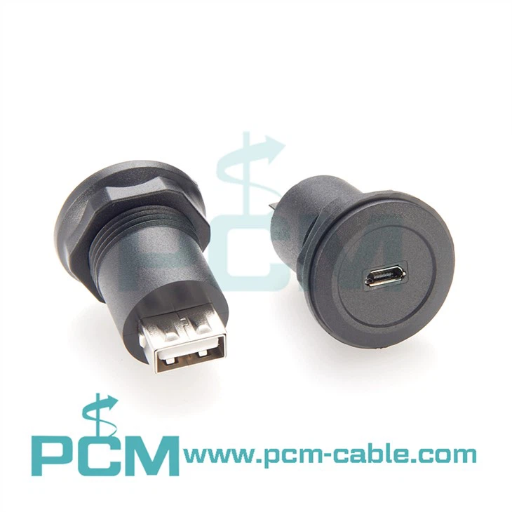Micro USB B Jack to USB A  coupler panel mount straight through connector