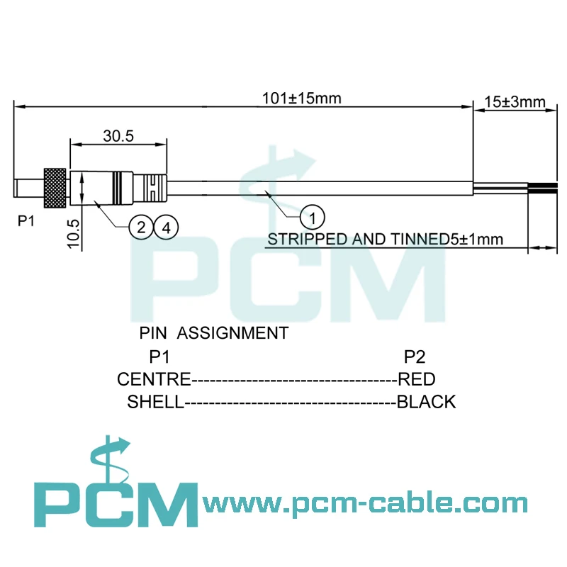 drawing of DC 55mm21mm Panel Mount Thread Locking Power Cable drawing of DC 55mm21mm Panel Mount Thread Locking Power Cable